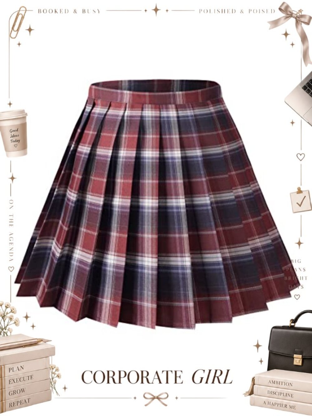 Pleated Plaid Mini Skirt A-Line Uniform Style Mid Rise Polyester